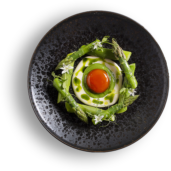food shots of vegetables and white and green sauce 